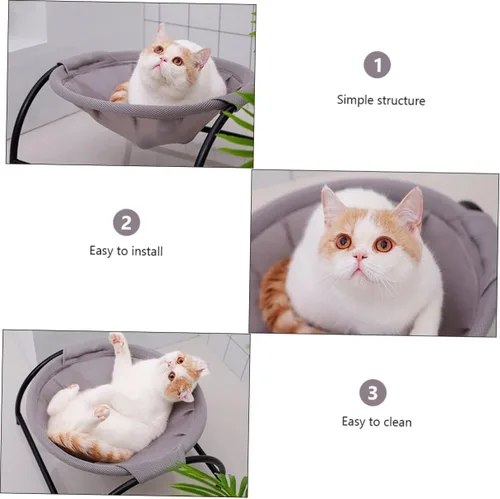 Vista 2 de POPETPOP Cuna elevada transpirable para mascotas para gatos y perros, elegante cama de malla para uso en interiores y exteriores, cómoda