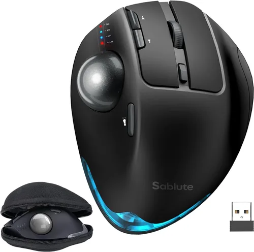 Vista 11 de MAM1 Pro - Ratón inalámbrico de Trackball, ergonómico Bluetooth recargable, mouse de pulgar retroiluminado con 5 niveles DPI, ángulo ajustable