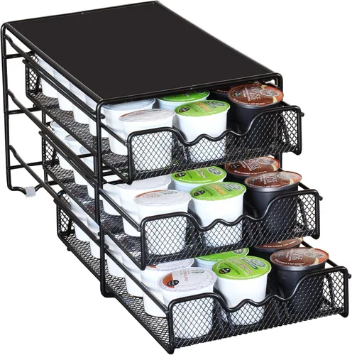 Vista 6 de Deco Brothers Cajón con soporte para K-Cup de 3 niveles para almacenamiento de 54 cápsulas de café, color negro