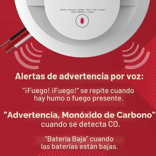 Vista 3 de Kidde Detector de humo y monóxido de carbono cableado, batería de reserva AA, alertas de voz, interconectables, indicadores de luz de advertencia
