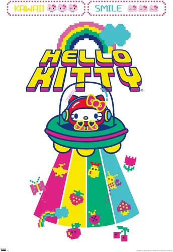Vista 9 de Trends International Hello Kitty: 22 Kawaii Arcade - Póster de pared de alienígena, 22.4 pulgadas de largo x 14.7 W, versión enmarcada de madera