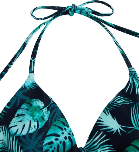 Vista 4 de SHENHE Traje de baño de 3 piezas para mujer con estampado de hojas, halter y cordón lateral, conjunto de bikini con salida de baño