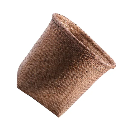 Vista 10 de Papelera de ratán tejida con paja, cesta de basura de oficina, diseño de paja natural, seguro y fácil de usar