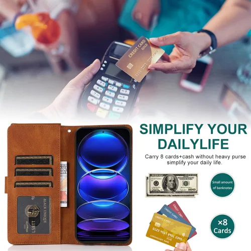 Vista 6 de Compatible con Xiaomi Redmi Note 12 Pro Plus/Pro+ 5G Wallet Case Protector de pantalla y cremallera Funda de cuero retro con tapa para tarjetero
