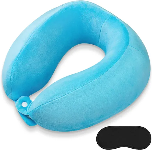 Vista 13 de Almohada de cuello de espuma viscoelástica para el cuello de avión con funda de terciopelo, almohada suave de avión para dormir, almohada de viaje