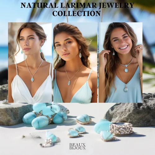 Vista 5 de Beaux Bijoux Sterling Silver Larimar Blue Necklace for Women - Natural Larimar Jewelry - Beautiful Blue Larimar Stones - Larimar Necklace for Women