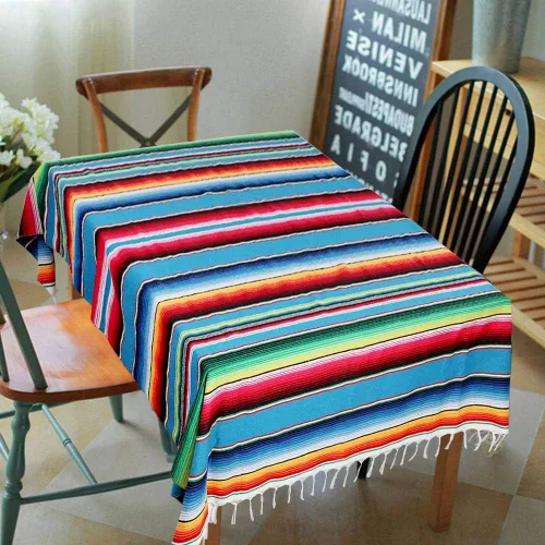 Vista 4 de AerWo Mantel mexicano de 60 x 85 pulgadas, manta de serape mexicano con borlas para decoración de fiesta de cinco de mayo, mantel rectangular tejido