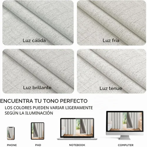 Vista 9 de Joydeco - Cortinas 100% opacas, 2 paneles de lino natural para oscurecer habitación, aislamiento térmico, trabillas traseras y bolsillo para barra