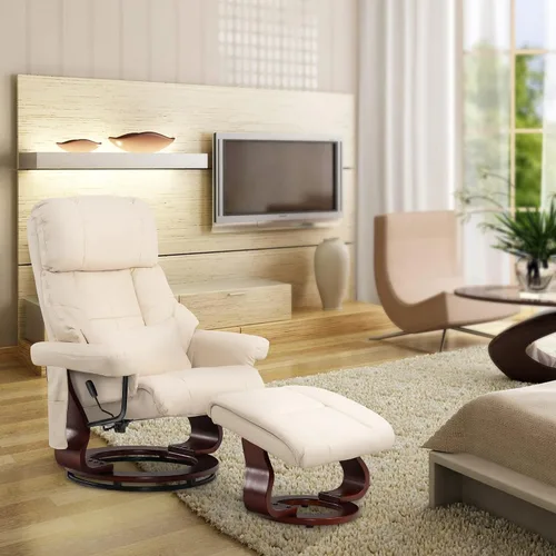 Vista 2 de MCombo Sillón reclinable manual giratorio con otomano, silla reclinable con masaje de vibración para espacios pequeños, sala de estar, oficina, piel