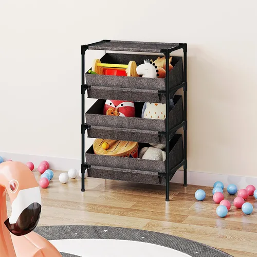 Vista 6 de Buzowruil Estantería de almacenamiento de 3 niveles, estante organizador de juguetes para el hogar, oficina, dormitorio, sala de estar, cocina, Gris