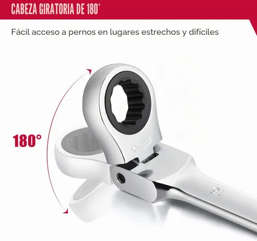 Vista 5 de Eastvolt EVHT1201 - Juego de 12 piezas de llaves de trinquete de cabeza flexible, 8-19 mm métricas, kits de llaves de combinación de acero al cromo