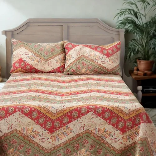 Vista 10 de DaDalogy Bedding - Sábana bajera ajustable con diseño floral botánico con funda de almohada, patrón de filigrana de cachemira cheurón bohemio