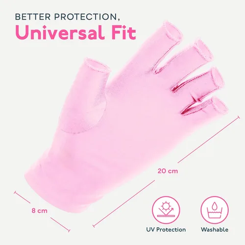 Vista 7 de SUNUV Guantes LED con luz UV para uñas de gel, guantes profesionales UPF 50+ anti UV para lámpara de uñas de gel, tecnología de uñas, rosa