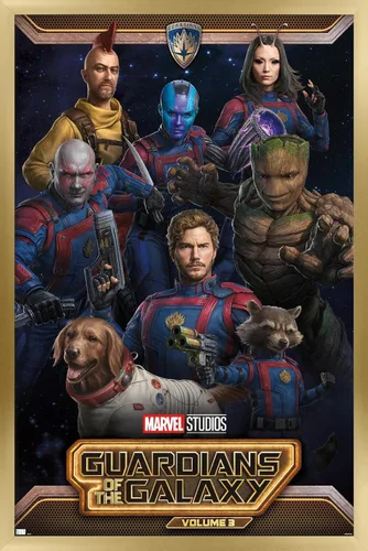 Vista 17 de Marvel Guardians of the Galaxy Vol 3 - Póster de pared grupal, 22.4 pulgadas de largo x 14.7 pulgadas de ancho, versión enmarcada de madera