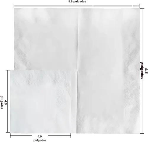 Vista 4 de 200 Servilletas de 2 capas de color blanco liso para bebidas desechables, servilletas de papel para cócteles de cuatro pliegues 12.4 cm X 12.4 cm