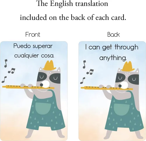 Vista 3 de 1step2dream Tarjetas de afirmación en español inglés para niños, motivación bilingüe, 30 tarjetas de empoderamiento positivo para estudiantes