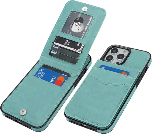 Vista 20 de KIHUWEY Compatible con iPhone 13 Pro Max Funda Cartera con Soporte para Tarjetas de Crédito, Cuero Premium Cierre Magnético Soporte Plegable Funda