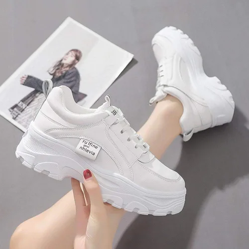 Vista 6 de NCNDB Zapatos deportivos de plataforma para mujer, con cordones, de moda, con parte inferior aumentada