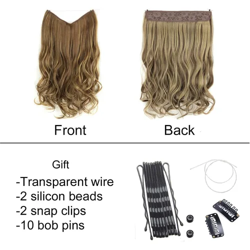 Vista 3 de extensiones de cabello sintético tipo halo de 20 pulgadas, 4.41 onzas, rizadas, onduladas, largas, extensiones tipo Hidden Crown con hilo invisible