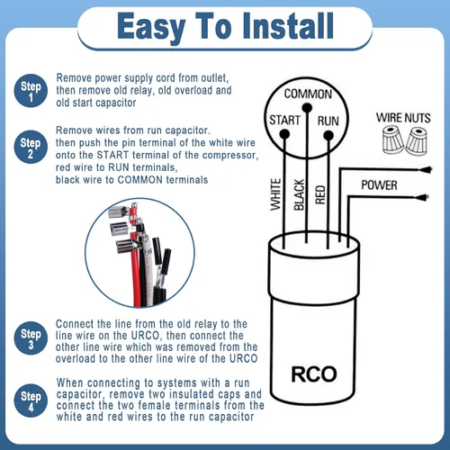 Vista 4 de RCO410 Kit de arranque duro 3 en 1, kit de condensador de arranque duro de compresor de 115 V para refrigeradores y congeladores, dispositivo