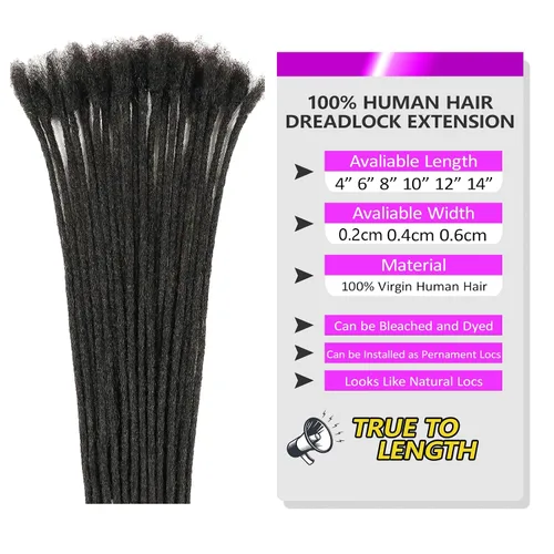 Vista 2 de Extensiones de cabello humano Loc de 0.2 cm de ancho, 4 pulgadas, 30 hebras, negro natural 100% completamente hechas a mano, extensiones