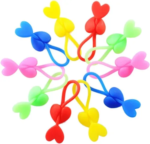 Vista 6 de STOBAZA Juego de 5 lazos reutilizables con forma de corazón de silicona, clip para pan, fácil de usar al azar