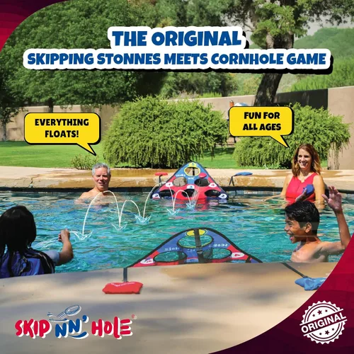 Vista 9 de SKIP NN' HOLE Original Fun Stonne Skipping Meets Pool Cornhole Game Floating for All Ages Fun Swimming Pool Game for Adults and Family Easy