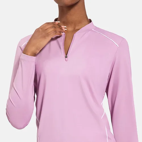 Vista 4 de BALEAF Camisetas de manga larga para mujer, tenis y golf, UPF 50+ con cremallera de 14, de secado rápido