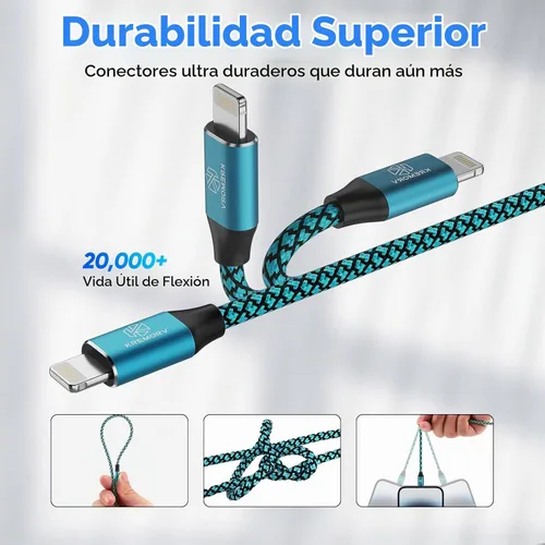 Vista 2 de Cargador para iPhone Paquete de 5, Cable Lightning USB de 10 pies, Cable Certificado Apple Mfi, Cable de Carga Rápida Trenzado de Nylon Compatible