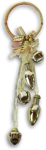 Vista 2 de Colgador de puerta de Navidad con cascabeles y bombillas - 11 pulgadas (dorado)