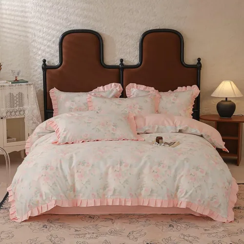 Vista 16 de Funda de edredón de algodón floral tamaño individual con volantes de encaje 100% algodón para adolescentes y niñas, juego de ropa de cama de 3