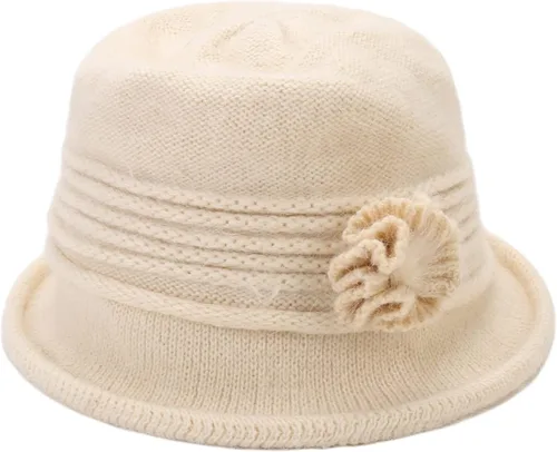 Vista 20 de C-US - Gorro de punto cálido para mujer, con visera de ganchillo con acento de flores