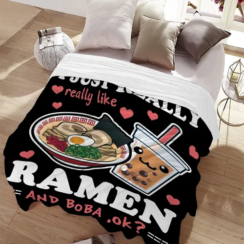 Vista 2 de Manta de burbujas Ramen de forro polar, regalo Kawaii para niñas, adolescentes, amantes de los fideos, té de burbujas, 40 x 50 pulgadas, manta