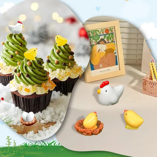 Vista 8 de Hiawbon Mini gallinero de madera retro en miniatura para pollo, gallinero, pollo, huevo, adorno de nido de pollo, micro paisaje, decoración