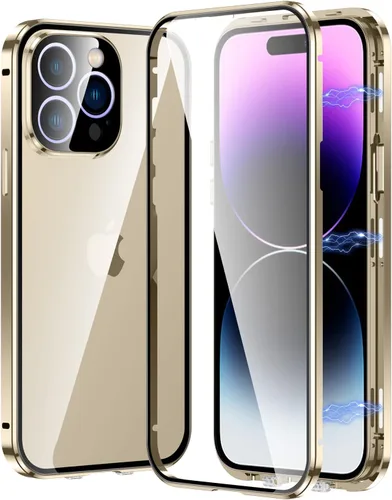 Vista 14 de Funda magnética transparente para iPhone 14 de vidrio con protector de lente de cámara, protector de pantalla integrado sensible al tacto Negro