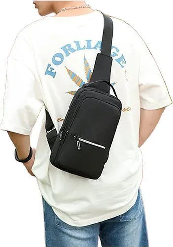 Vista 5 de Small Sling Bag Chest Purse Bag Casual Daypack with Earphone Hole