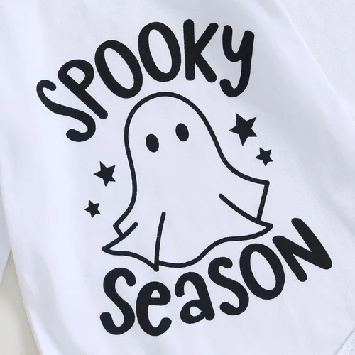 Vista 6 de Ropa de bebé de Halloween para niño y niña, fantasma, manga larga, mameluco, pantalones, diadema, sombrero, recién nacido, trajes de otoño