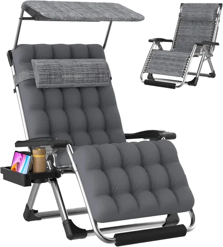 Vista 12 de Suteck Silla de gravedad cero con toldo, sillas reclinables para acampar 26 pulgadas negro con toldo