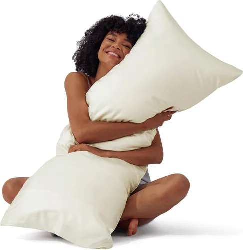 Vista 44 de Bedsure Paquete de 2 fundas de almohada de satén similares a las fundas de almohada de seda tamaño estándar, funda de almohada para mujeres que
