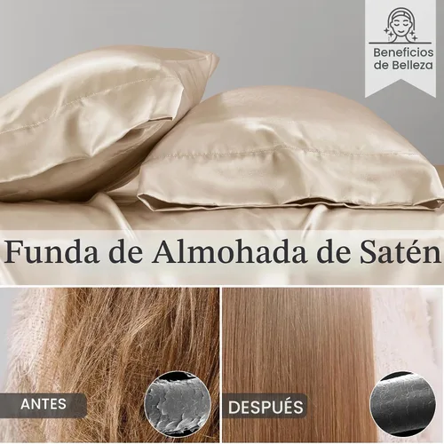 Vista 3 de Madison Park Essentials - Juego de sábanas de satén tamaño matrimonial, 6 Champán