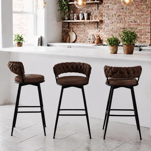 Vista 11 de Juego de 2 taburetes de bar tapizados para encimera de cocina, color beige