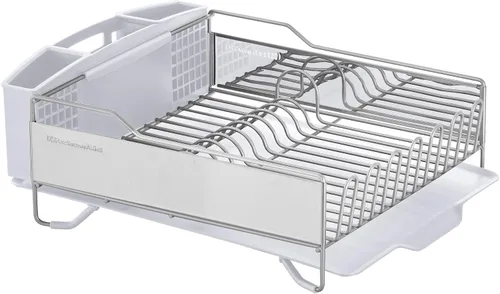 Vista 21 de KitchenAid Escurridor de platos compacto, que ahorra espacio, resistente al óxido con organizador de cubiertos extraíble y bandeja de escurrido Negro