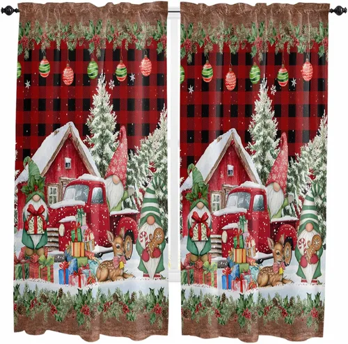 Vista 77 de Cenefas de Navidad de invierno para ventanas, cortinas de cocina con bolsillo para barra, cortinas con aislamiento térmico para ventana de baño