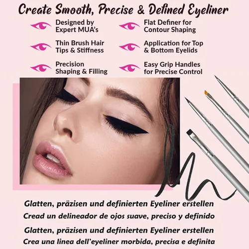 Vista 4 de Juego de brochas delineadoras de ojos en ángulo fino – para aplicador de delineador de gel líquido, plantillas dobladas, lápiz fino, sacapuntas