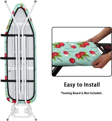 Vista 5 de Funda resistente al abrasador para tabla de planchar con borde elástico, color cereza de 15 x 54 pulgadas, fundas para tabla de planchar para tablas