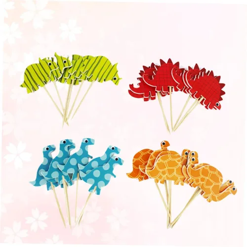 Vista 2 de Paper Dinosaur Cake Toppers Birthday Party Decorations 96pcs
