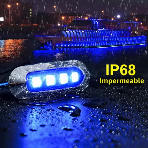 Vista 2 de Paquete de 20 Luces Interiores de Barco Marino de 3.7 Pulgadas con 4 LED, DC12-24V Impermeable Lámpara de Cortesía Cubierta Espejo de Popa Cabina