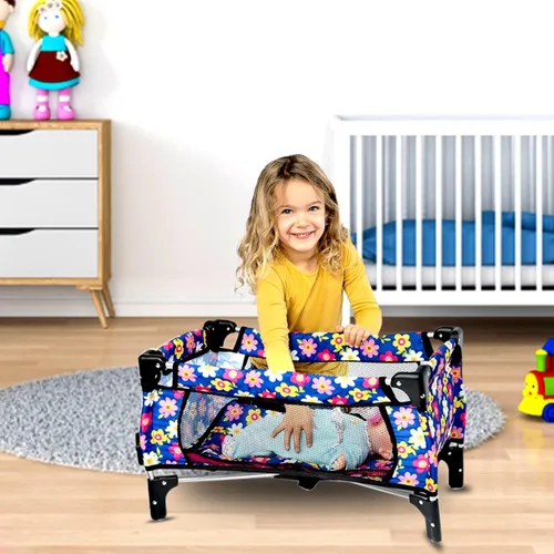 Vista 7 de Set de Cuna para Muñeca Bebé, Juego de Cuna Nido con Manta y Bolsa de Transporte para Corral de Muñeca Bebé. Se Ajusta hasta Muñecas de 20 Pulgadas