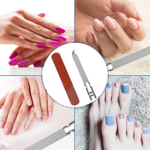 Vista 6 de Lima de uñas de metal para uñas naturales, limas de uñas de acero inoxidable con punta afilada y puntiaguda, funda de lima de uñas de doble cara