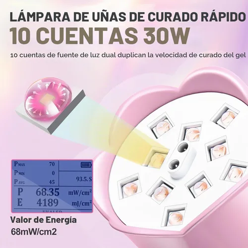 Vista 2 de MEKK Lámpara de uñas Flash Cure, 30 W inalámbrica pequeña luz UV para uñas